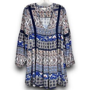 Altard State Boho Mini Dress Tunic Long Sleeve Paisley Print Lightweight Medium